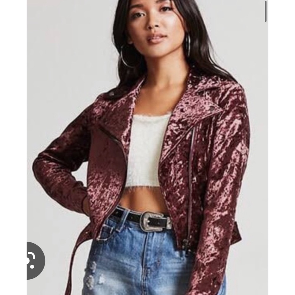 Forever 21 Crushed Velvet Mauve Moto Jacket
